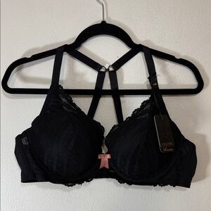 City Chic Black Lace Pink Bow Lara Boudoir CT Plunge Bra SKU1382